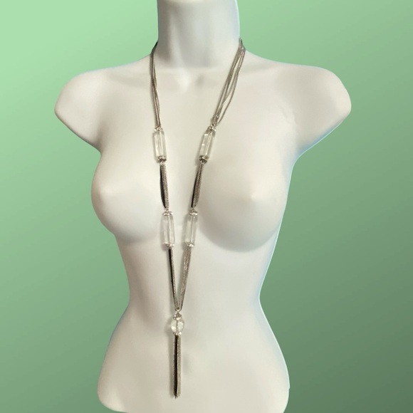 CHICO'S Multi-Strand Silver Tone Chain Necklace With Tassel - Picture 6 of 7
